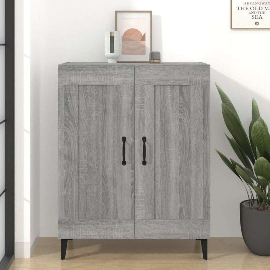 Sideboard mit den Massen 69.5 x 34 x 90 cm in Eichenbraun und Grau aus Metall