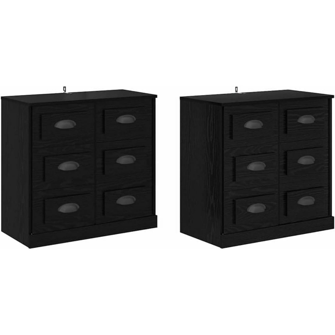 Sideboard in Schwarz und Eichenbraun mit 6 Schubladen