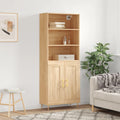 Hochschrank aus Holzwerkstoff und Metall in Eichenbraun mit den Massen 69.5 x 34 x 180 cm