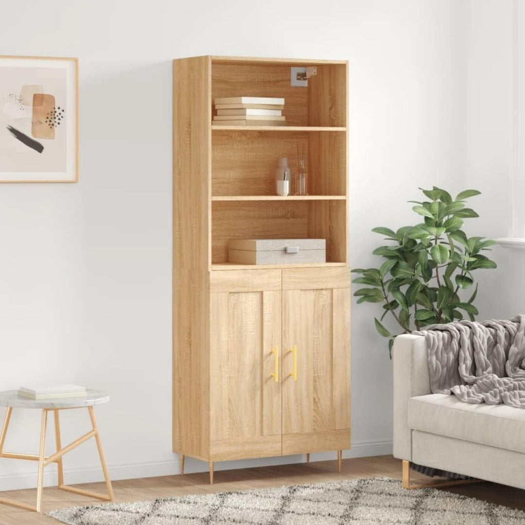 Hochschrank aus Holzwerkstoff und Metall in Eichenbraun mit den Massen 69.5 x 34 x 180 cm