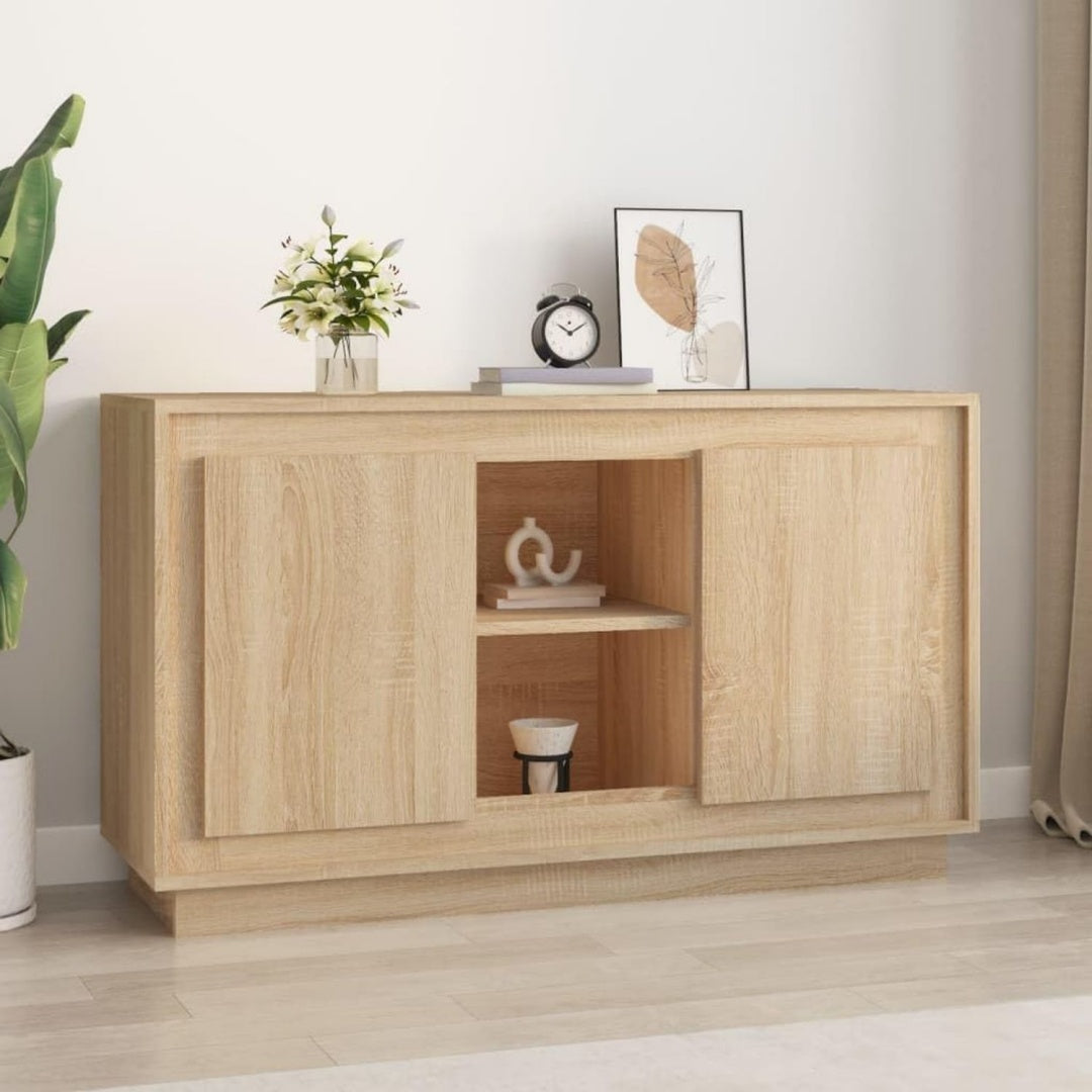 Das Sideboard misst 102 x 35 x 60 cm in Eichenbraun