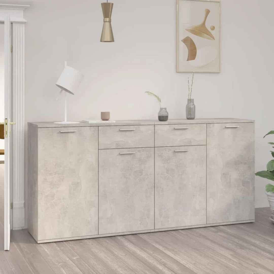 Das Sideboard misst 160 x 36 x 75 cm in Betongrau