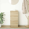 Das Sideboard misst 37.5 x 35 x 76 cm in Eichenbraun